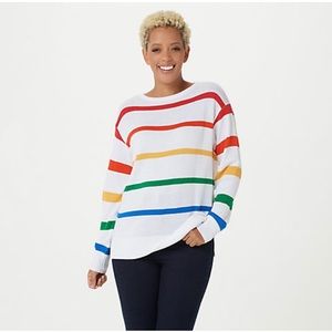 🌈NWT/Peace Love World Rainbow striped sweater. White/L